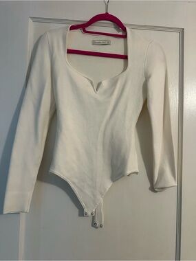 Abercrombie and Fitch White Long-Sleeve Bodysuit